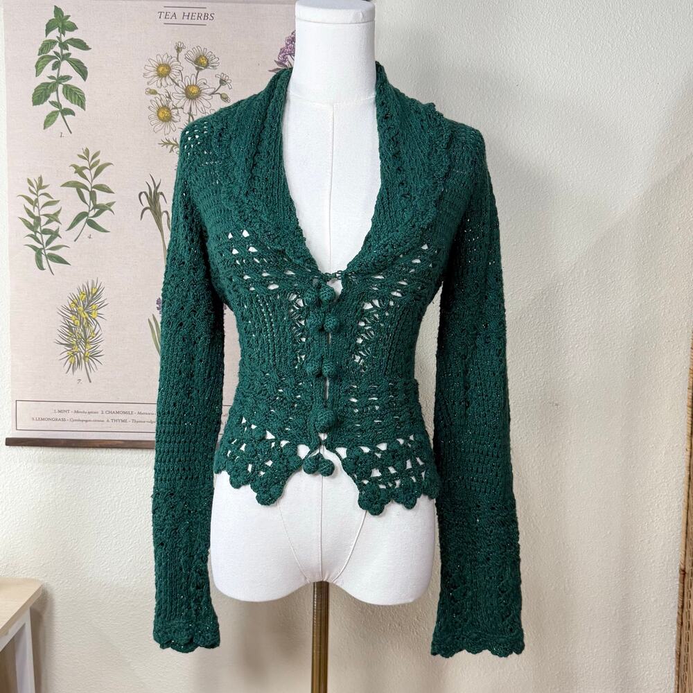 Y2k Crochet Cardigan Sweater Forest Fairy Whimsigoth Cottage Grandma Mori Kei M
